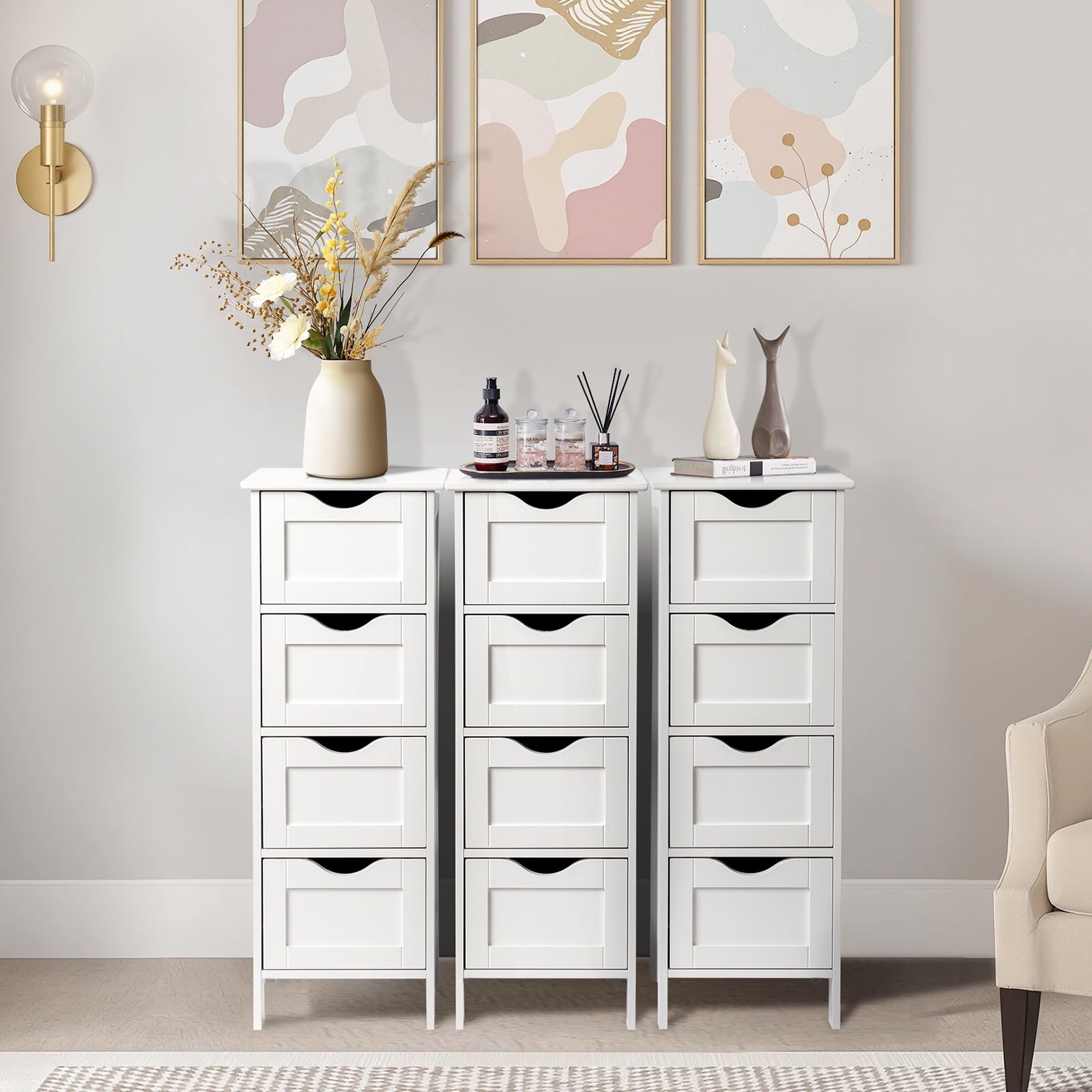 Ktaxon Bathroom Floor Storage Cabinet with 4 Drawers, Small Cabinet for Bedroom Kitchen, MDF White