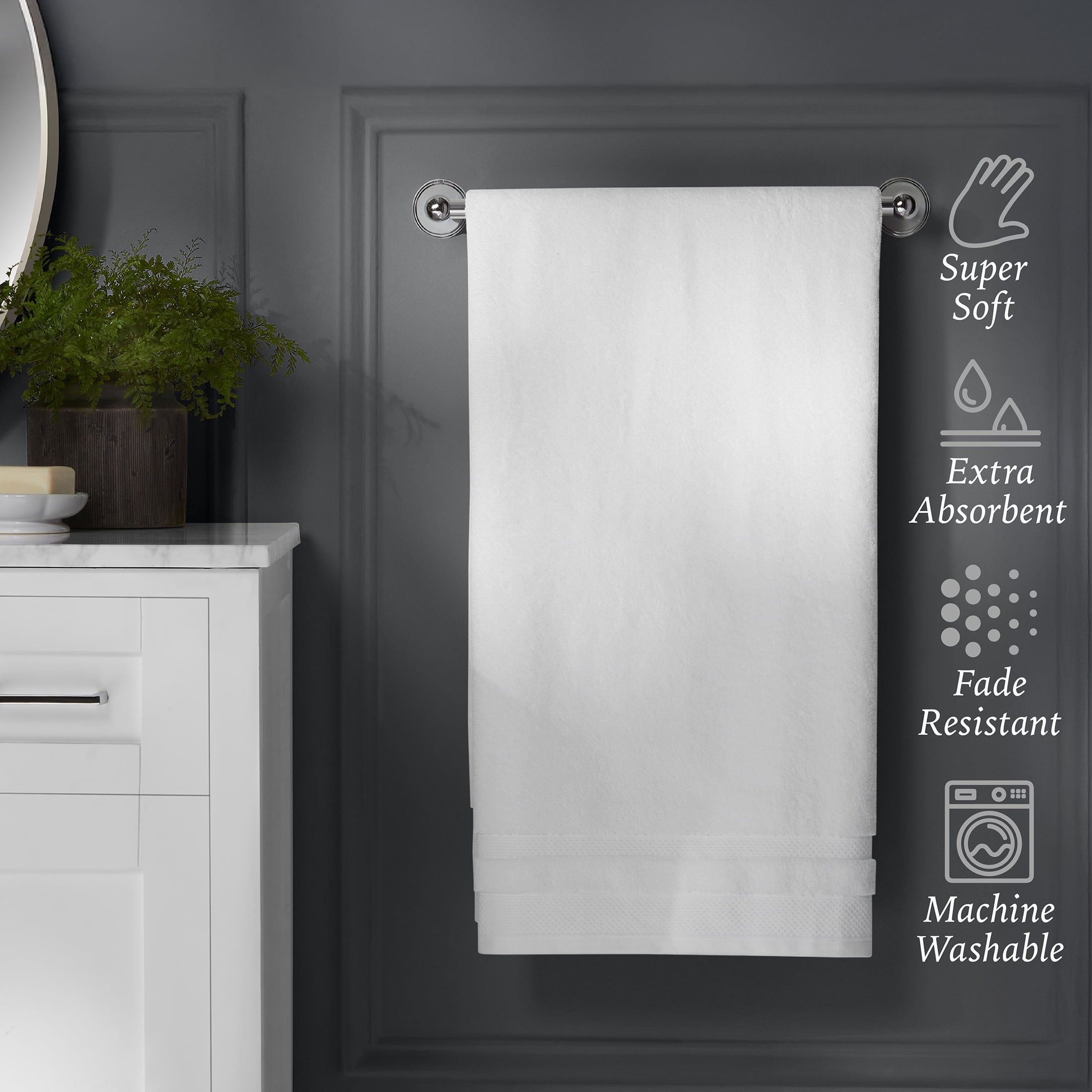 Hotel Style Luxury Bath Towel, 100% U.S. Cotton, Arctic White