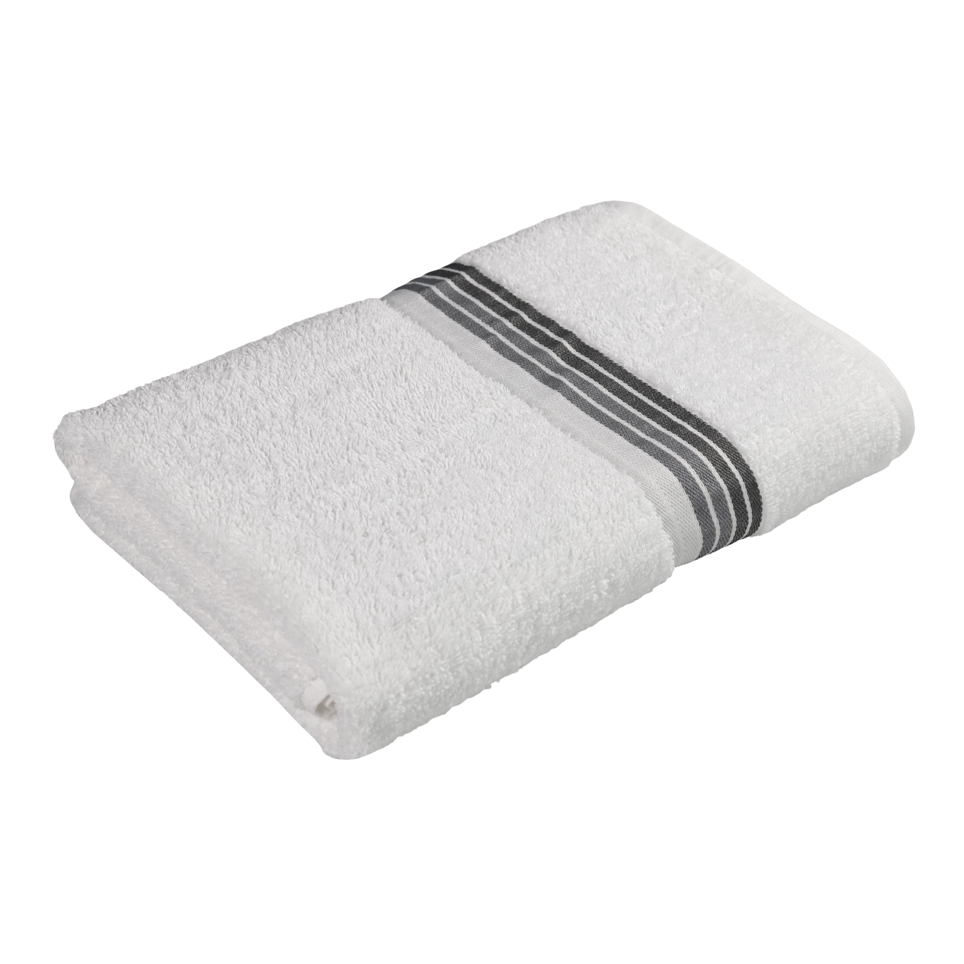 Mainstays Basic Bath Towel, Soft 100%  Cotton and Highly Absorbent Striped Bath Towel, White