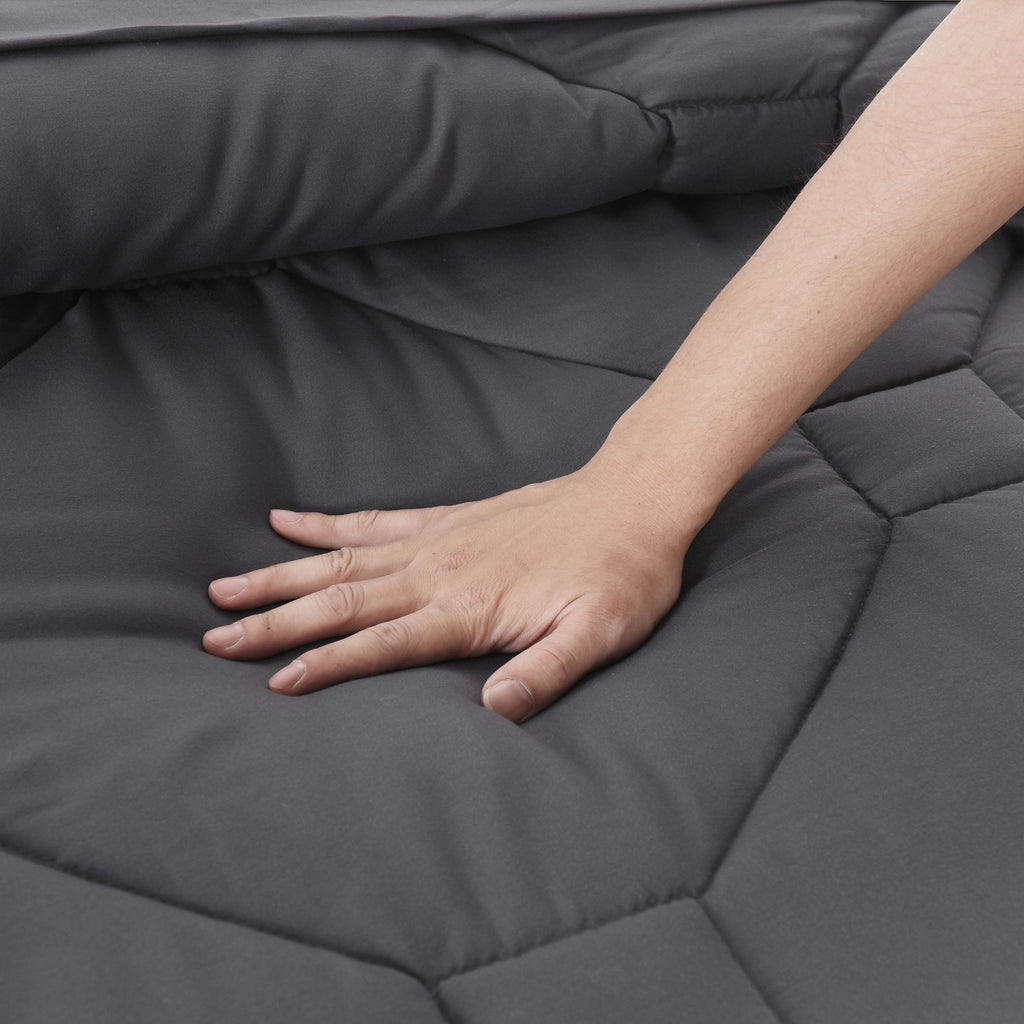 HIG 8 PCS Modern Comforter Set with Sheets All Season Bed in a Bag, Dark Gray, Queen Size