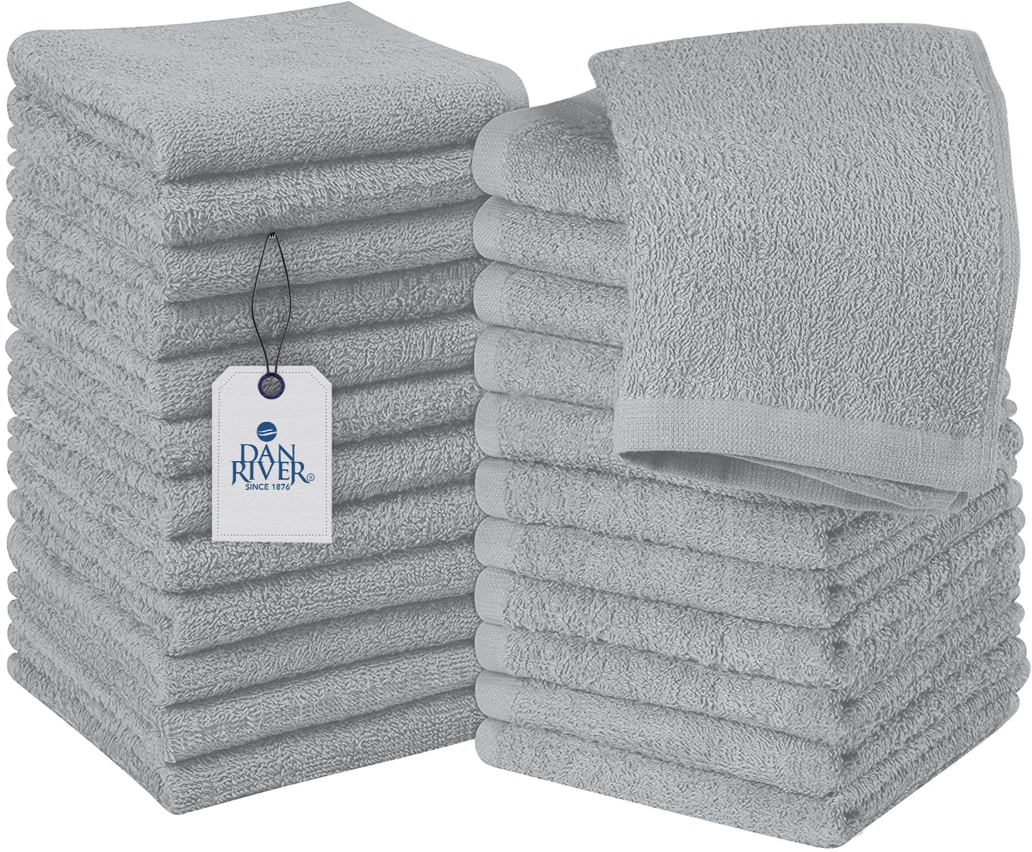 Dan River Washcloths pack of 24 High-Quality Soft Cotton Absorbent and Multipurpose Wash Clothes for Face & Body - Gray, 12x12in