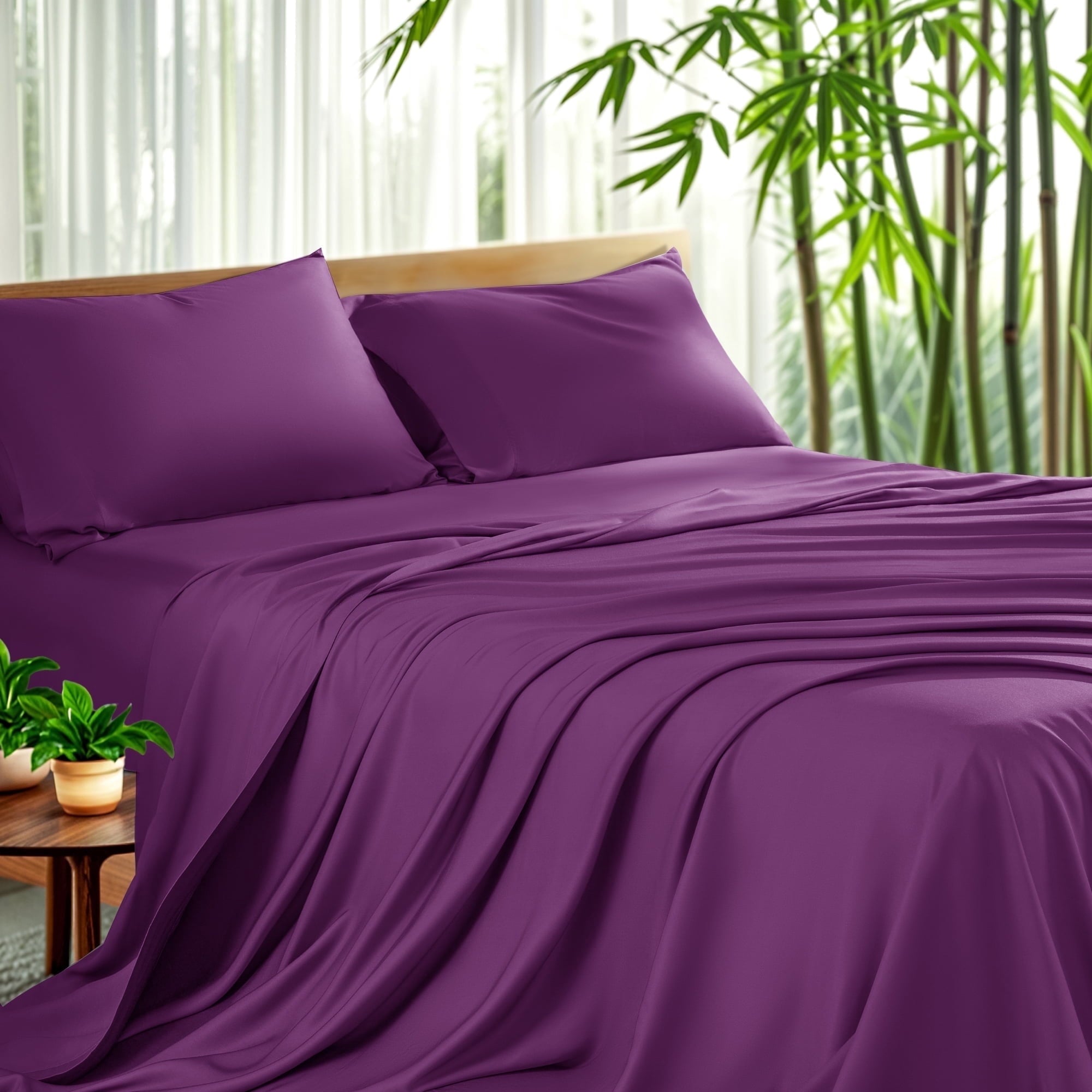 Sonoro Kate Luxury Bamboo Bed Sheet Set - Deep Pockets - 4 Piece, Queen, Dark Gray