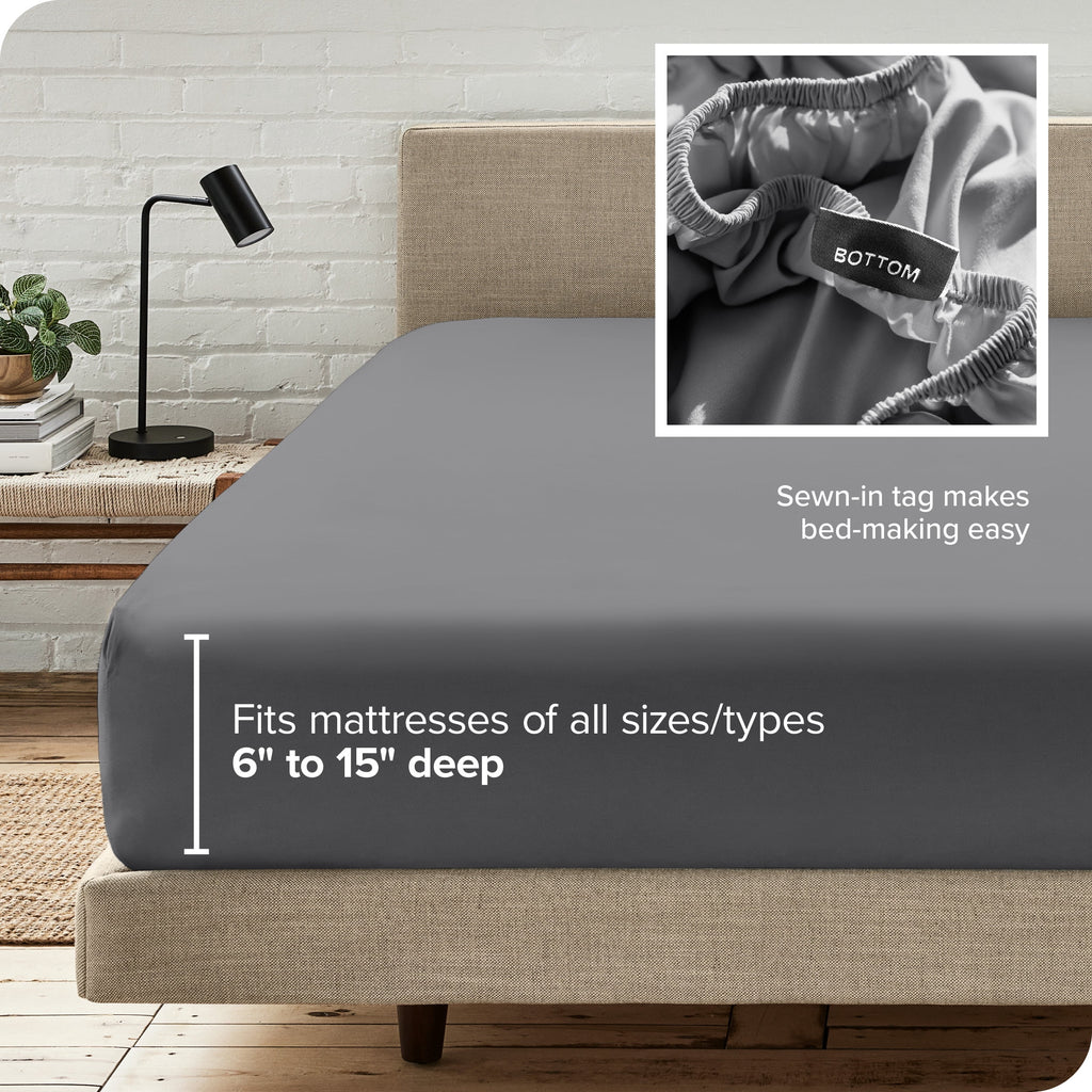 Bare Home Luxury 1800 Collection Fitted Sheet, Ultra-Soft, Deep Pocket, Queen, Gray