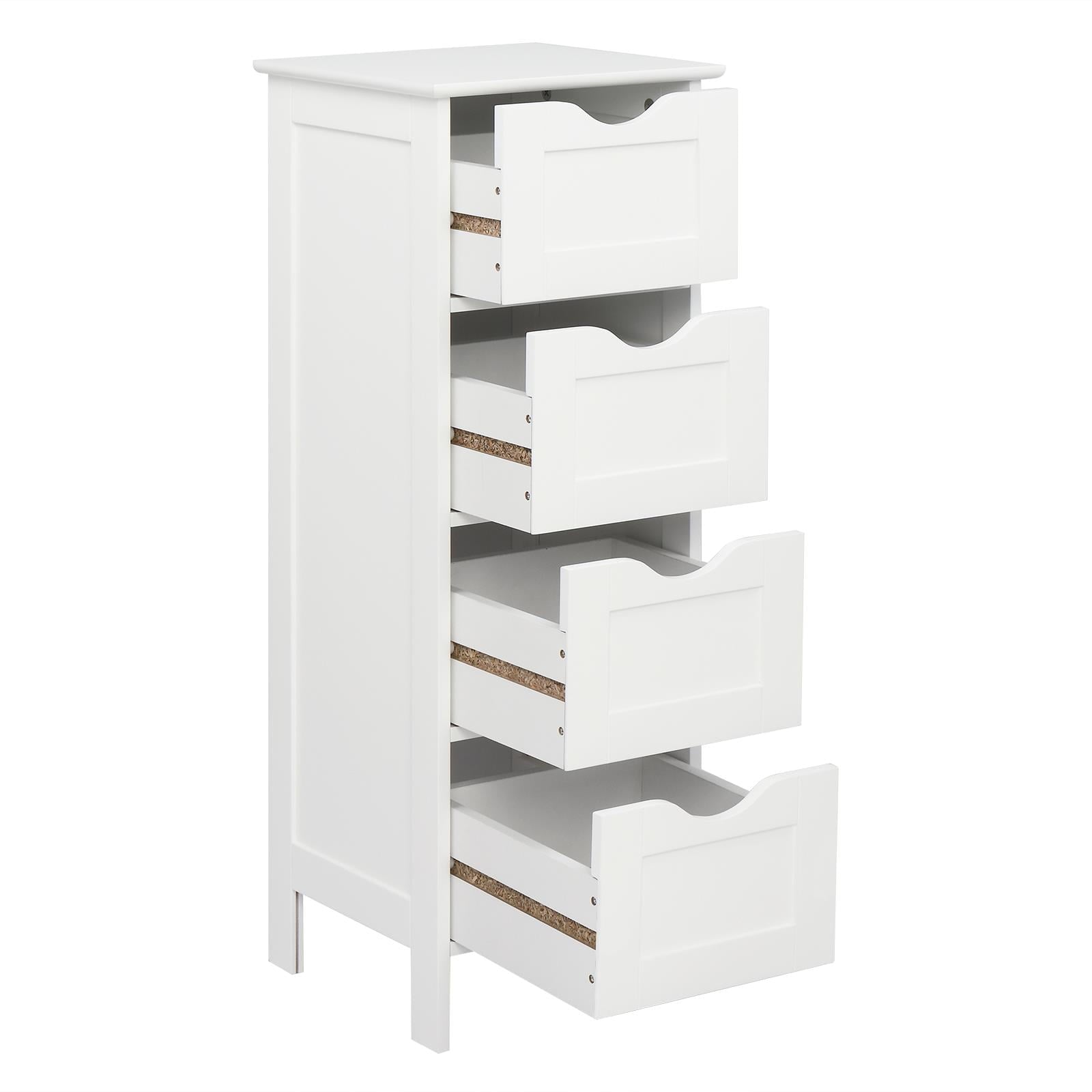 Ktaxon Bathroom Floor Storage Cabinet with 4 Drawers, Small Cabinet for Bedroom Kitchen, MDF White