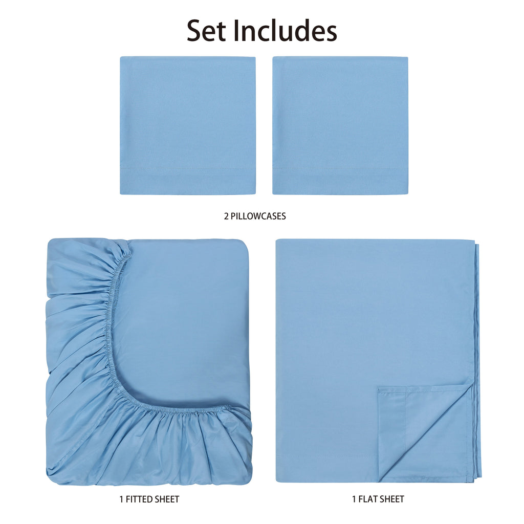 Mainstays Basic Value Microfiber Bed Sheet Set, Light Blue, Queen, 4 Piece
