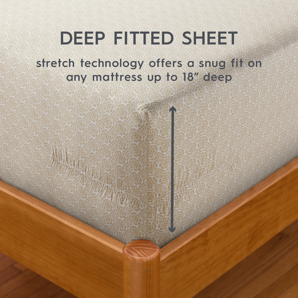 Better Homes & Gardens 4-Piece 300 Thread Count Sateen King Sheet Set, Floral Almond Biscuit